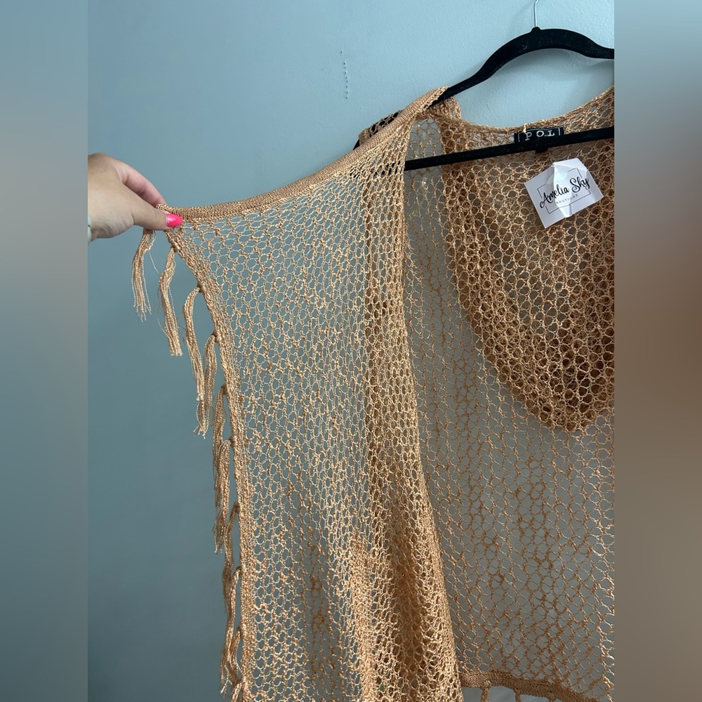 NWT POL bronze crochet hooded cardigan - Picture 5 of 7